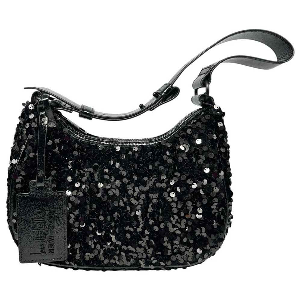 Nicole Miller Black Sequin Shiny Strap Shoulder Bag Purse Logo Formal Dressy NWT